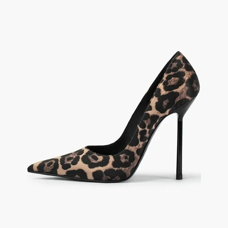 

Arden Furtado Summer leopard print Pumps Pointed toe Thin heels Shallow Super high heel Sexy Single shoe Extra large size