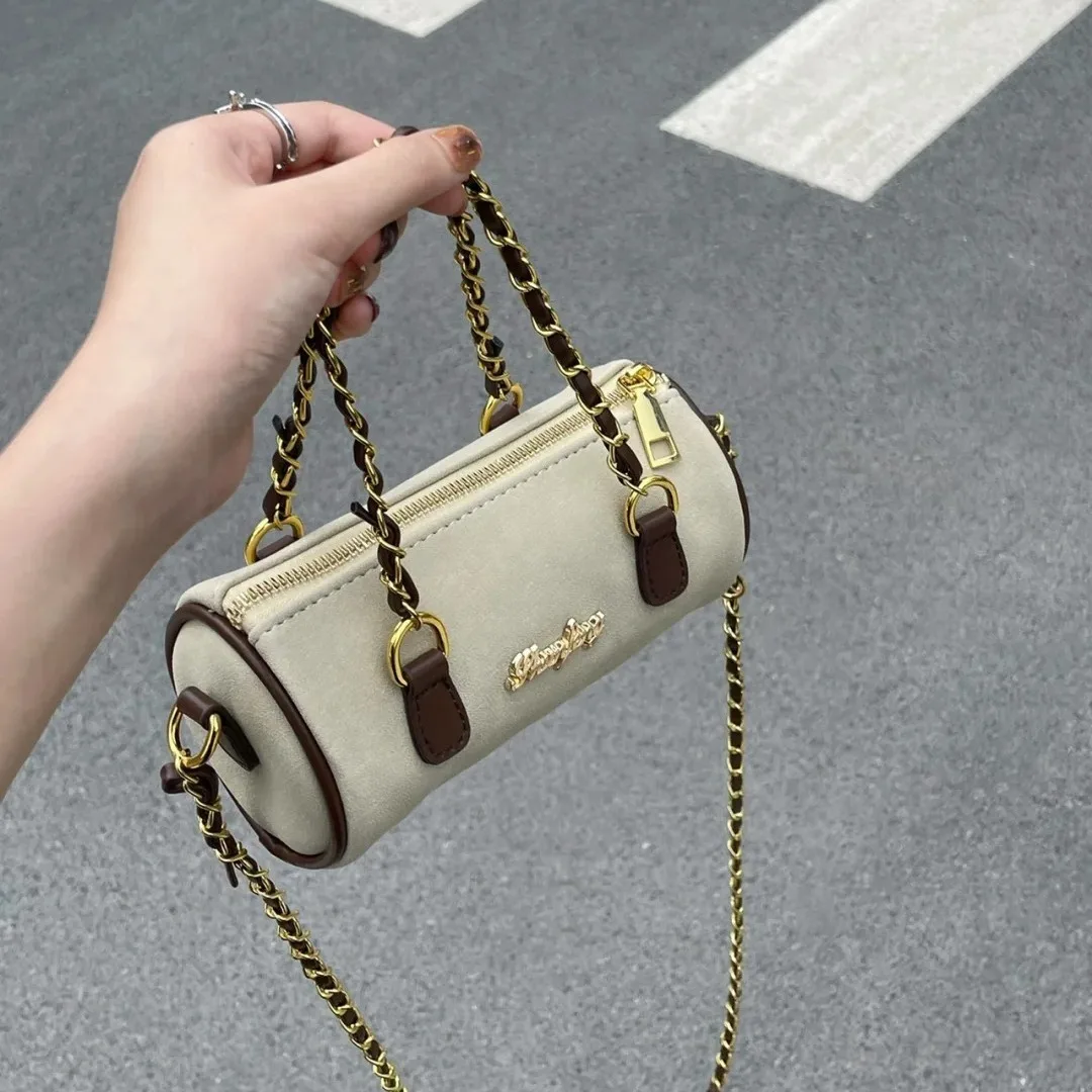 

2025 New Vintage Cylinder Bag Soft Suede Shoulder Crossbody Pillow Handbag
