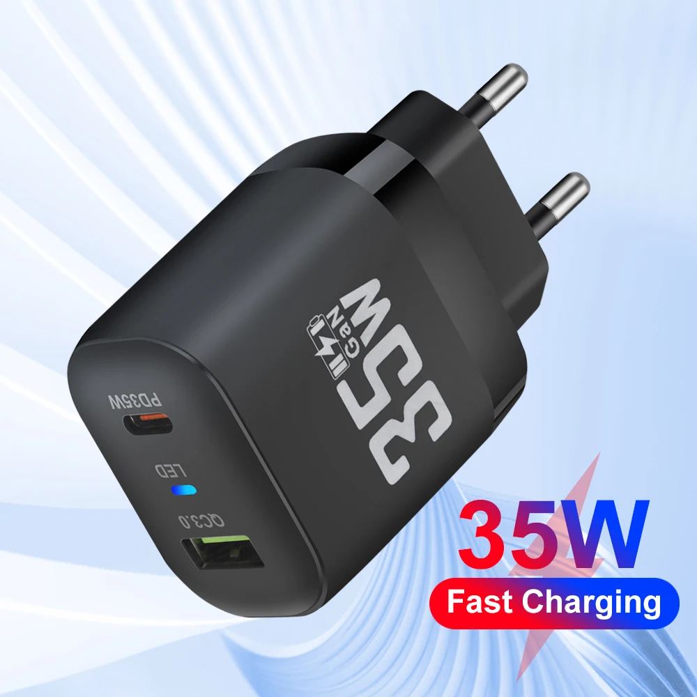 35W USB LED Type C Charger GaN Fast Charging Wall Charger For Huawei Samsung Xiaomi iPhone 15 Mobile Phone Quick Charge Adapter
