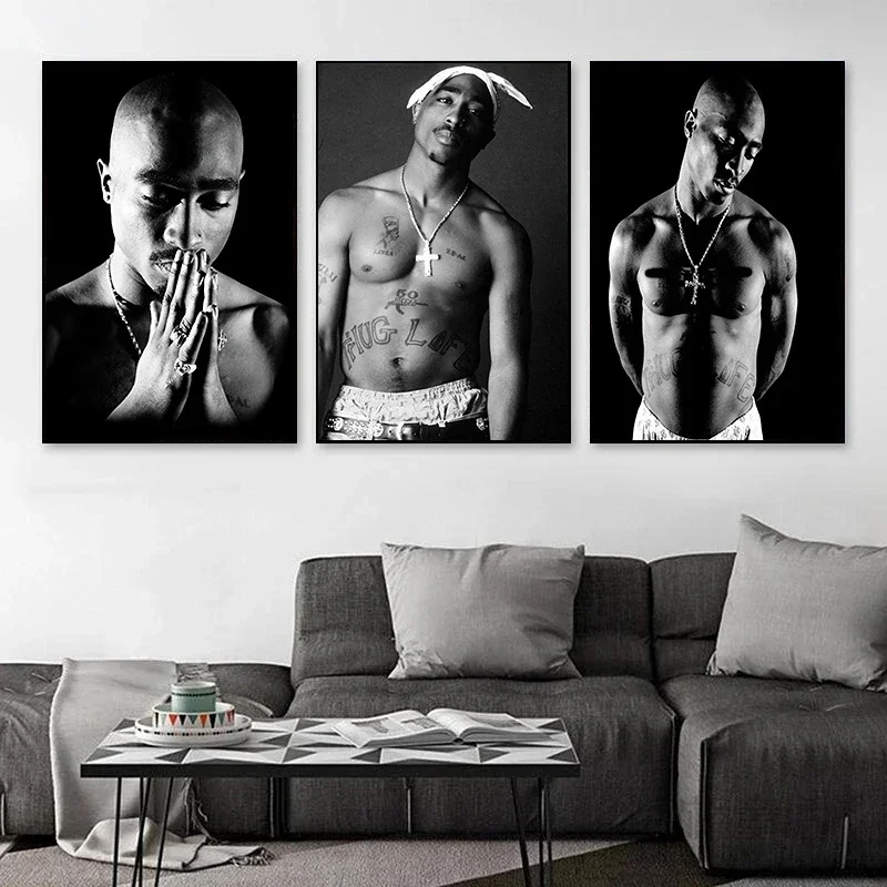 Black and White Rapper Tupac Posters HiP Hop Singer Canvas Print Painting Rap Legend Wall Art Pictures Home Boy Room Decor