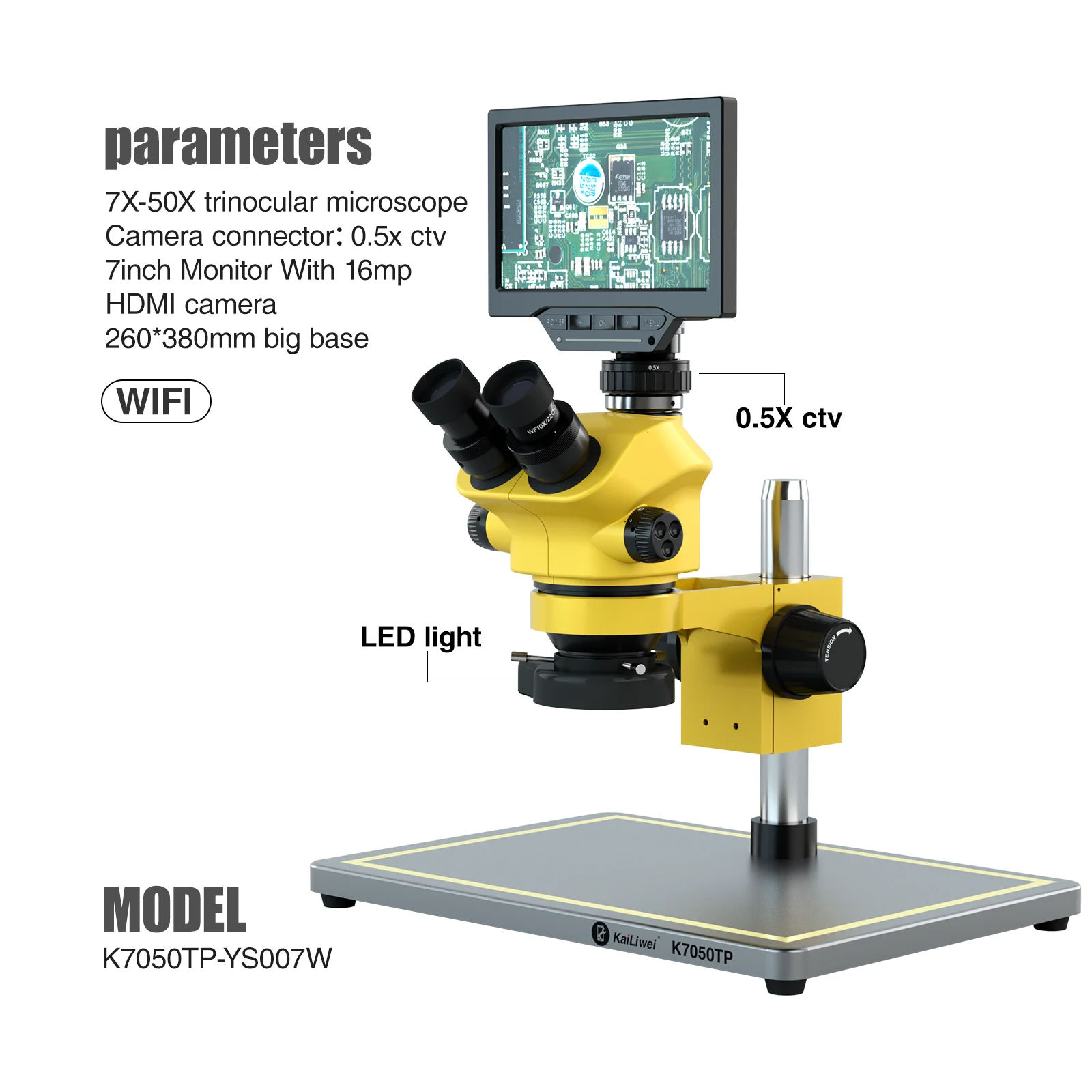 Kailiwei K7050TVP-YS007W Microscope 16MP USB ca me ra+7