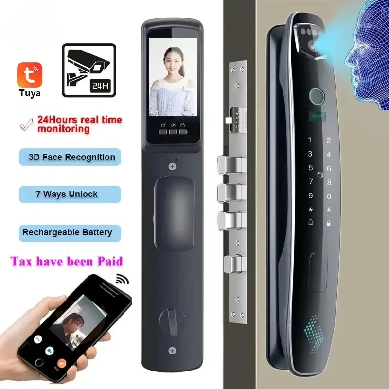 3D Face Recognition Smart Password Door Lock with Video Intercom Feature Biometric Fingerprint IC Card Key Unlock