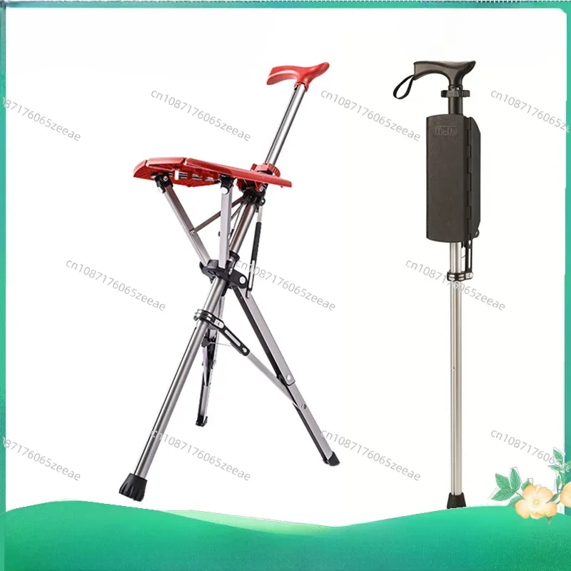 Crutch chair, the elderly cane stick folding, can sit on non-slip belt stool stool, light and portable