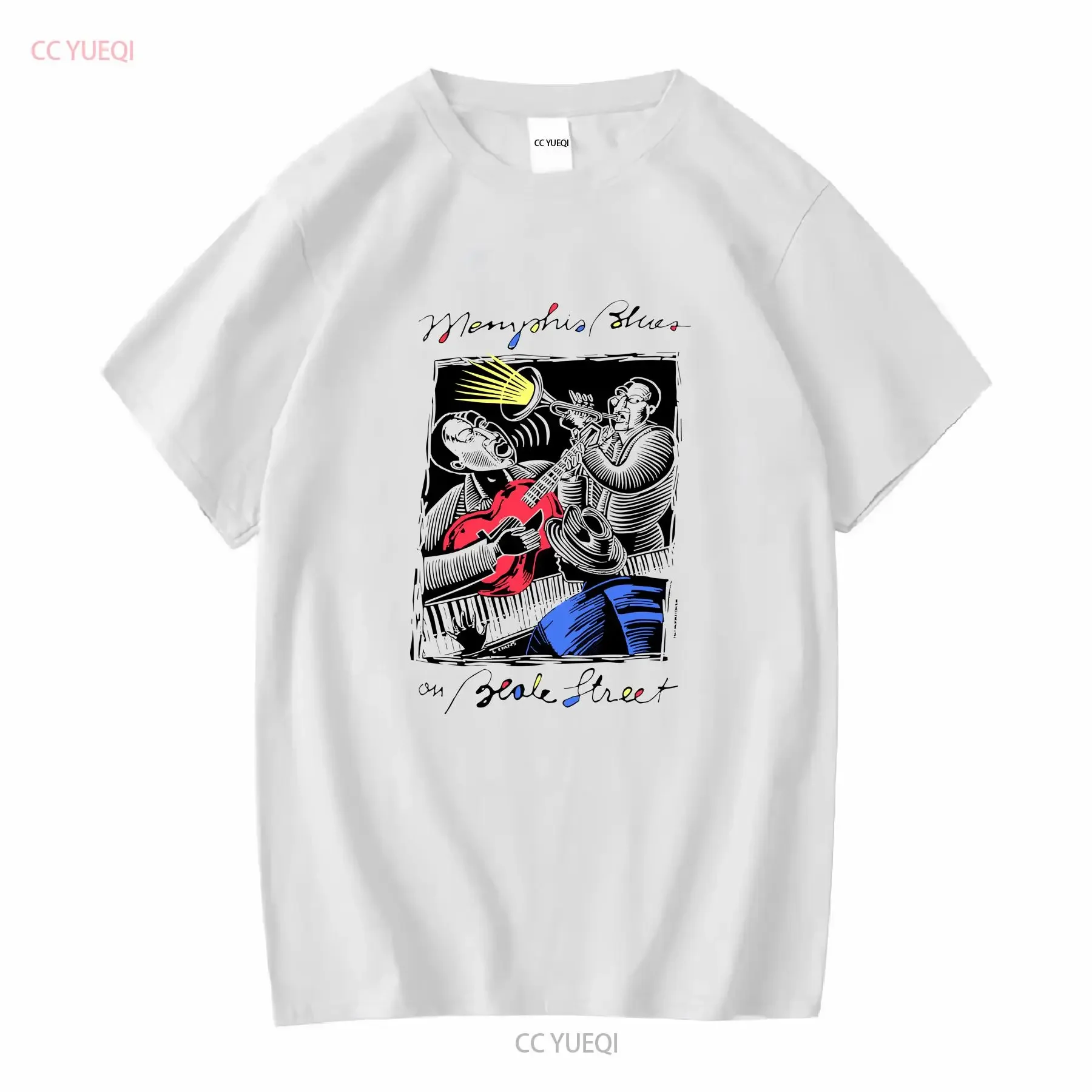 Memphis Blues On Beale Street camiseta pequeña música de Jazz vintage lavada Unisex gráfico suave ligeramente estirado ropa de calle elegante