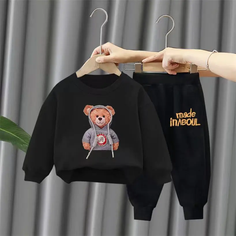 Autumn Children Boy Clothes Set Kid Girls Cartoon Bear Printed Sweater And Pants 2pcs Suit Baby Pullover Top Bottom Tracksuits