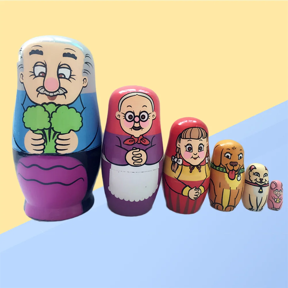 

6Pcs Beautiful Handmade Wooden Russia Nesting Dolls Gift Russian Nesting Wishing Dolls Cartoon Matryoshka Toy