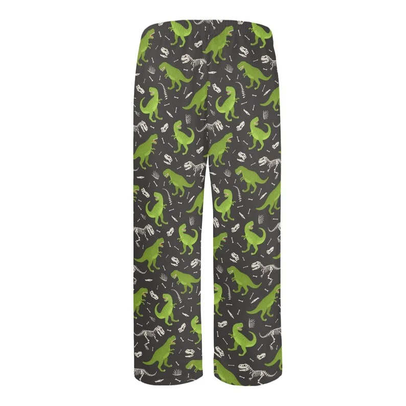 Dinosaur Print Casual Pants Cartoon Green Tyrannosaurus Rex Dinosaur Skeleton Pattern Loose Elastic Waist Casual Home Pants