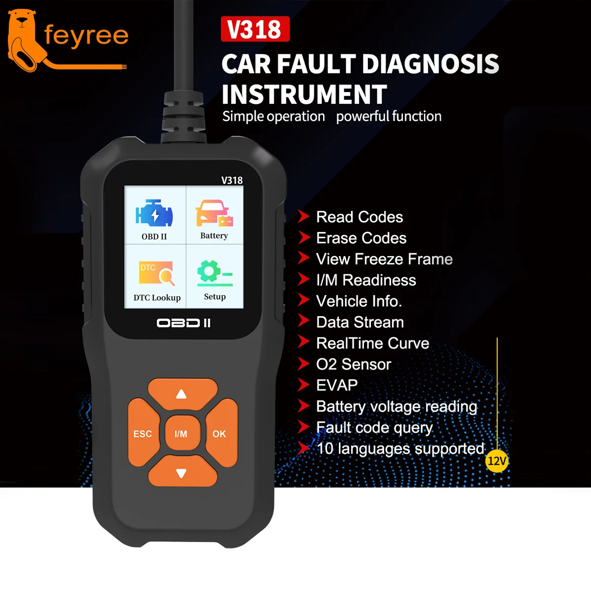 

Feyree 1 PC V318 Automobile Fault Diagnosis Instrument Engine Tester Scanner Reading Card Battery Detection Obd2