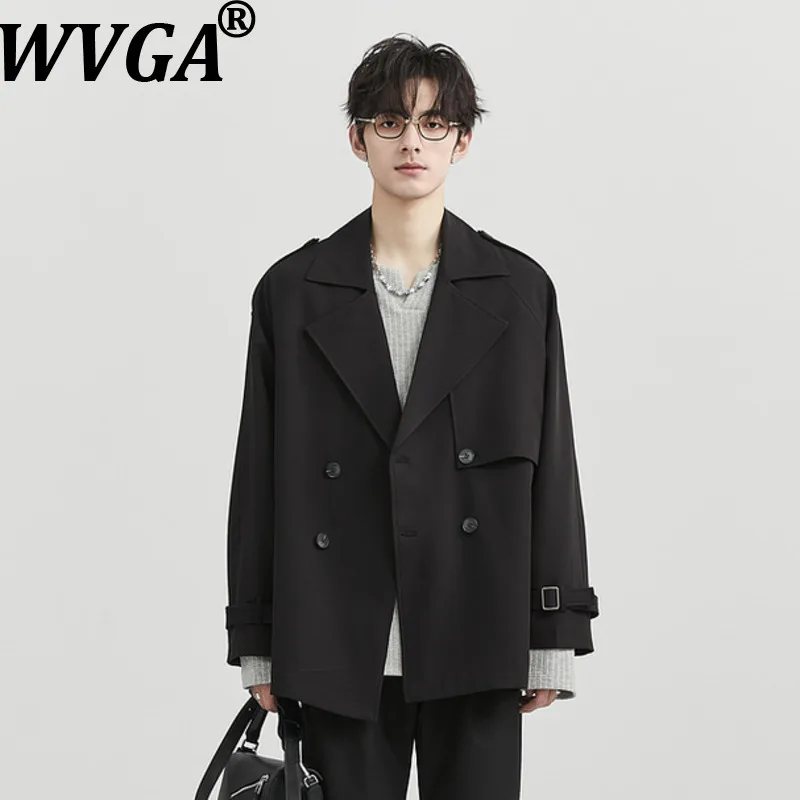 

WVGA весенне-осенний новый мужской Y2K элитный короткий двубортный плащ нишевый повседневный корейский стиль куртка средней длины Ins W15378