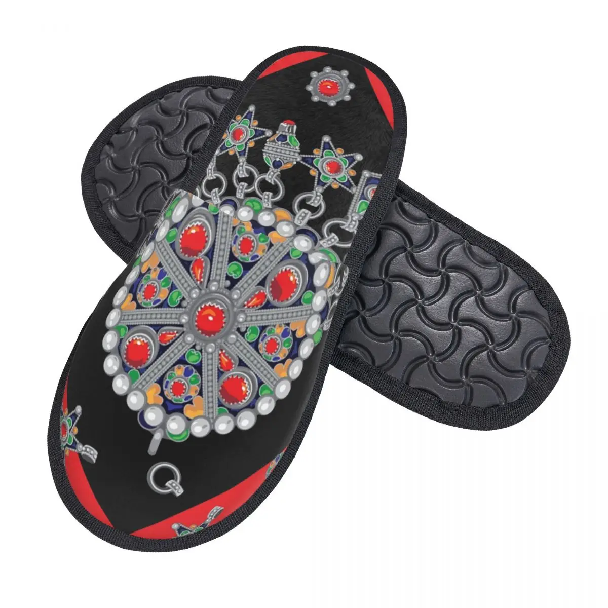 Zapatillas con estampado personalizado estilo Kabyle para mujer, pantuflas de invitados de joyería para Hotel, patrón de alfombra marroquí, zapatilla de casa