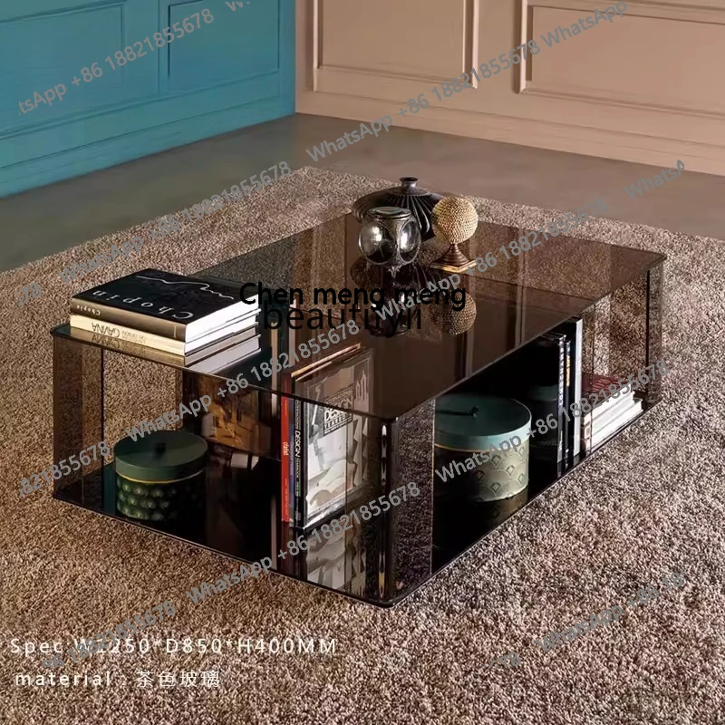 Italian minimalist tempered glass tea table post-modern rectangular sofa coffee table designer personalized coffee table H