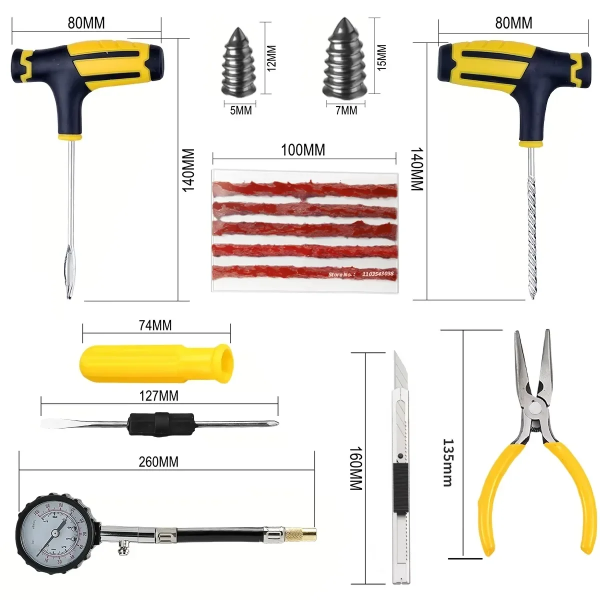 Autoband Reparatieset Lekplug Gereedschap Bandenpunctie Noodsituatie voor bandenstrips Roeren Lijm Reparatieset Auto-accessoires