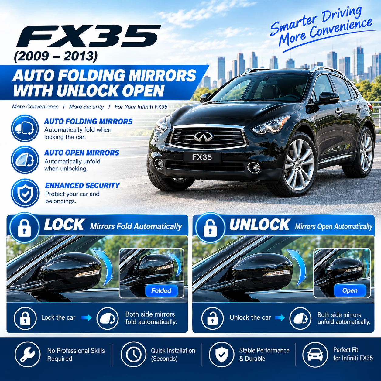 Auto Side Mirror Folding Module for Infiniti FX35 – Fold When Locking, Unfold When Unlocking
