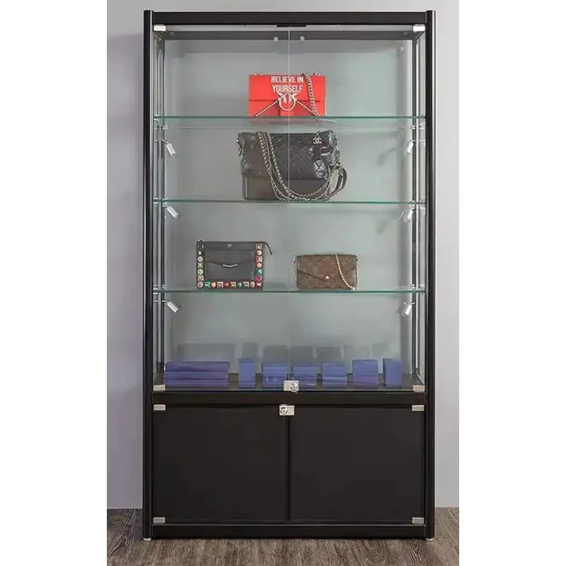 

Custom. retail shop furniture design aluminum frame display show with lights lockable glass display cabinet modern showcase