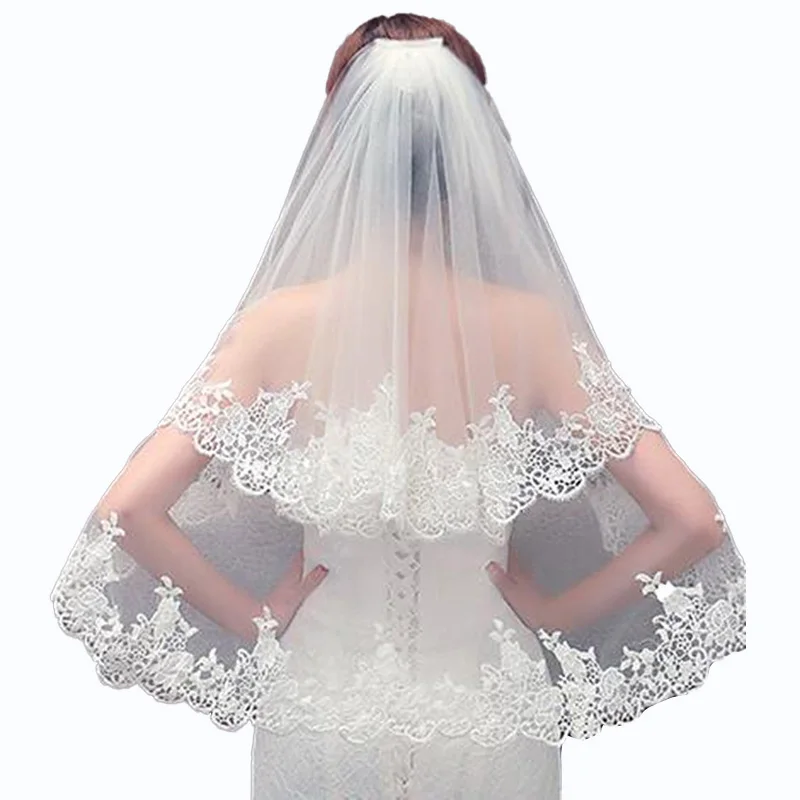 Bride Wedding Lace Veil Short Waist Veils 2 Tier Soft Tulle Veil Bridal Veils with Comb