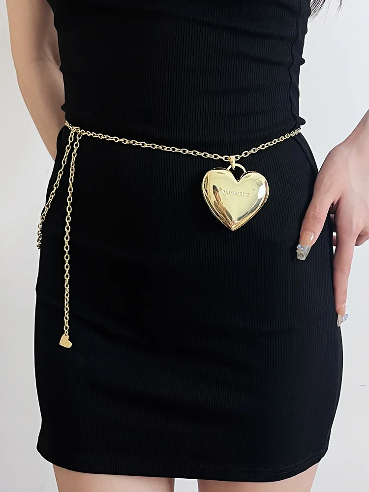XIALUOKE Vintage Long Pearl Strap Beaded Heart Pendant Necklace Women Wedding Jewelry Embellished Suit Accessory Waist Chain