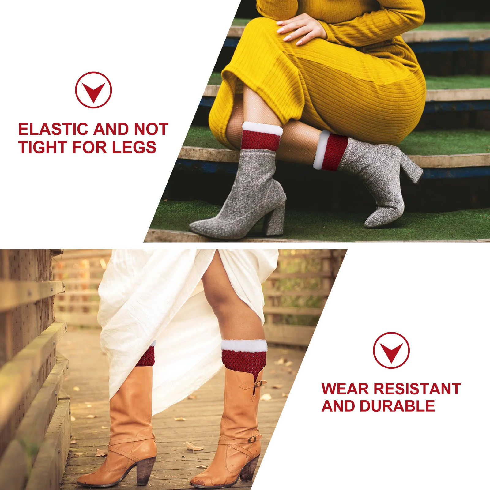 1Pair Christmas Thick Warm Leg Cover Red White Women Winter Leg Socks Fashionable Boots Cover Xmas Clothing Women Winter Socks