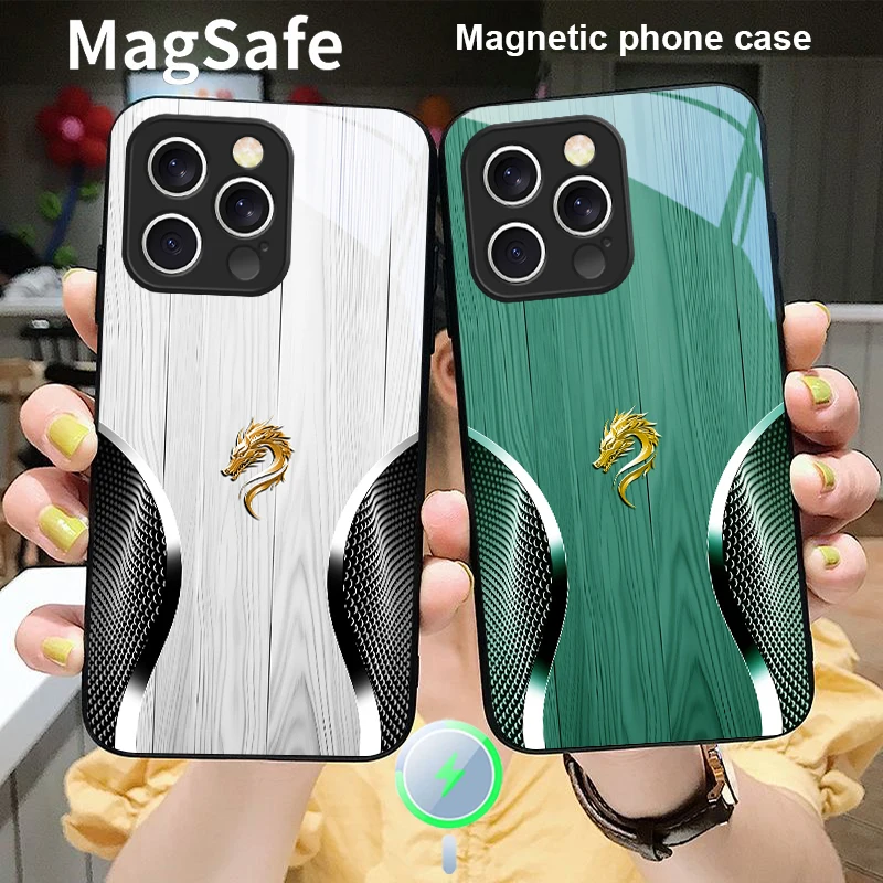 

Golden Dragon Head For iPhone 16 E 15 14 13 Plus 12 mini 11 Pro Max XR Xs Max 16E X 7 8 Plus 2022 Magsafe Glass Phone Case