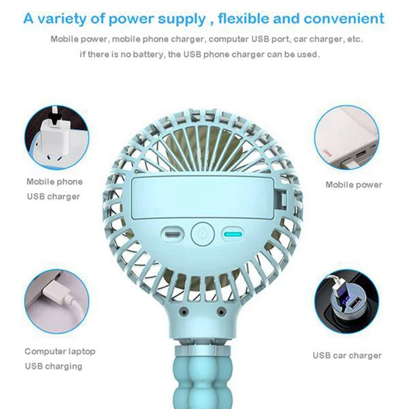 AD-Mini Portable Hanging Octopus Shape Stand Adjustable Handheld USB Charging Fan Cooler For Baby Stroller Student