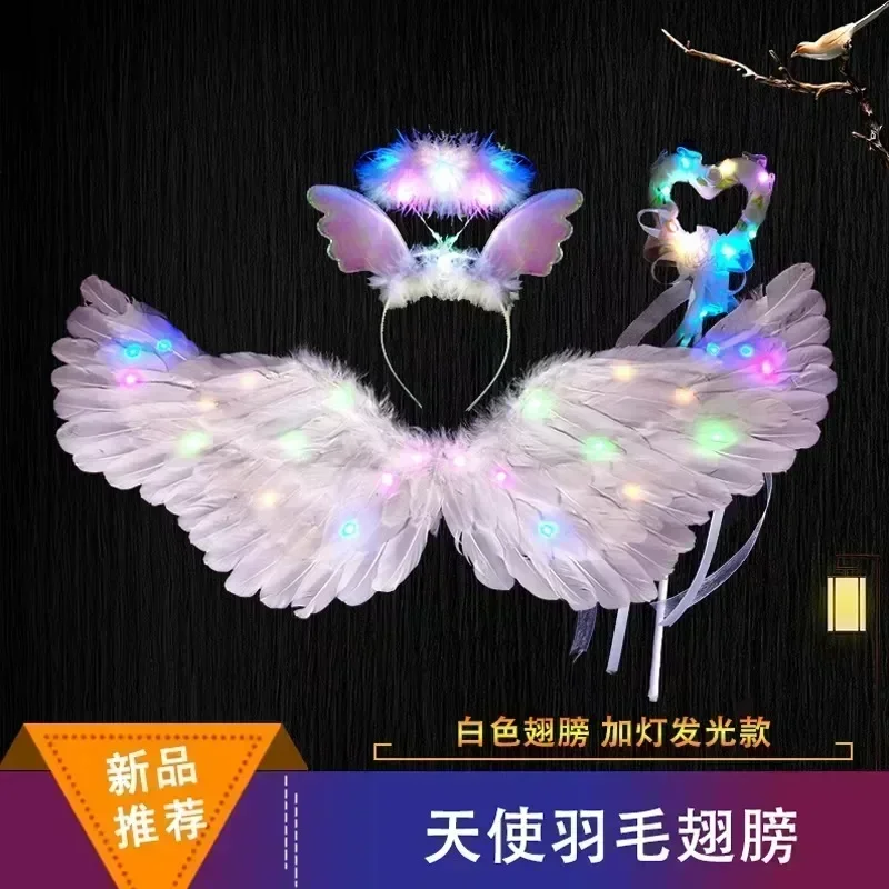 Led Lights White Angel Feather Wings Photo Props Wedding Birthday Gift