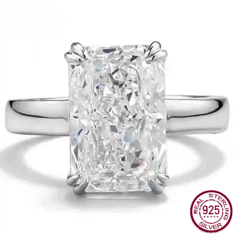 Yaranyan 100% 925 Sterling Silver Radiant Cut 8 * 12 MM Lab Sapphire High Carbon Diamonds Wedding Engagement Ring Fine Jewelry