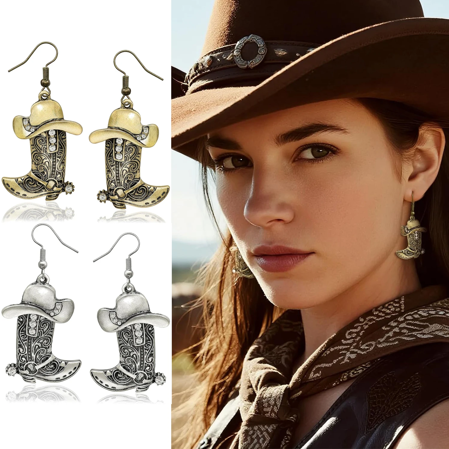 Western Cowgirl Boots Earrings Texas Spur Dangle Drop Earrings for Women Creative Rodeo Punk Cool Statement Vintage Jewelry Gift