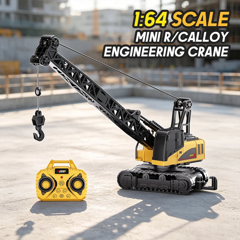 1:64 RC Crane 10CH 2.4G Remote Control Alloy Truck with Sound Dual Control Mini Engineering Vehicle Desktop Model Toy Kid Gifts