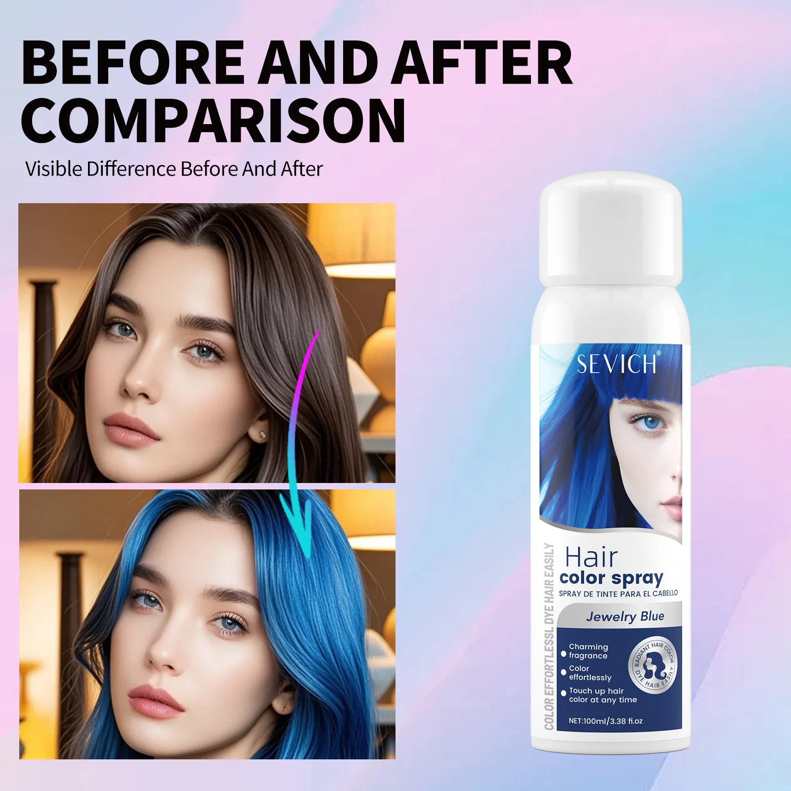 

Спрей для окрашивания волос, красочный временный спрей для краски для волос, моющаяся краска для волос для Хэллоуина, костюм для макияжа, продукт для укладки волос