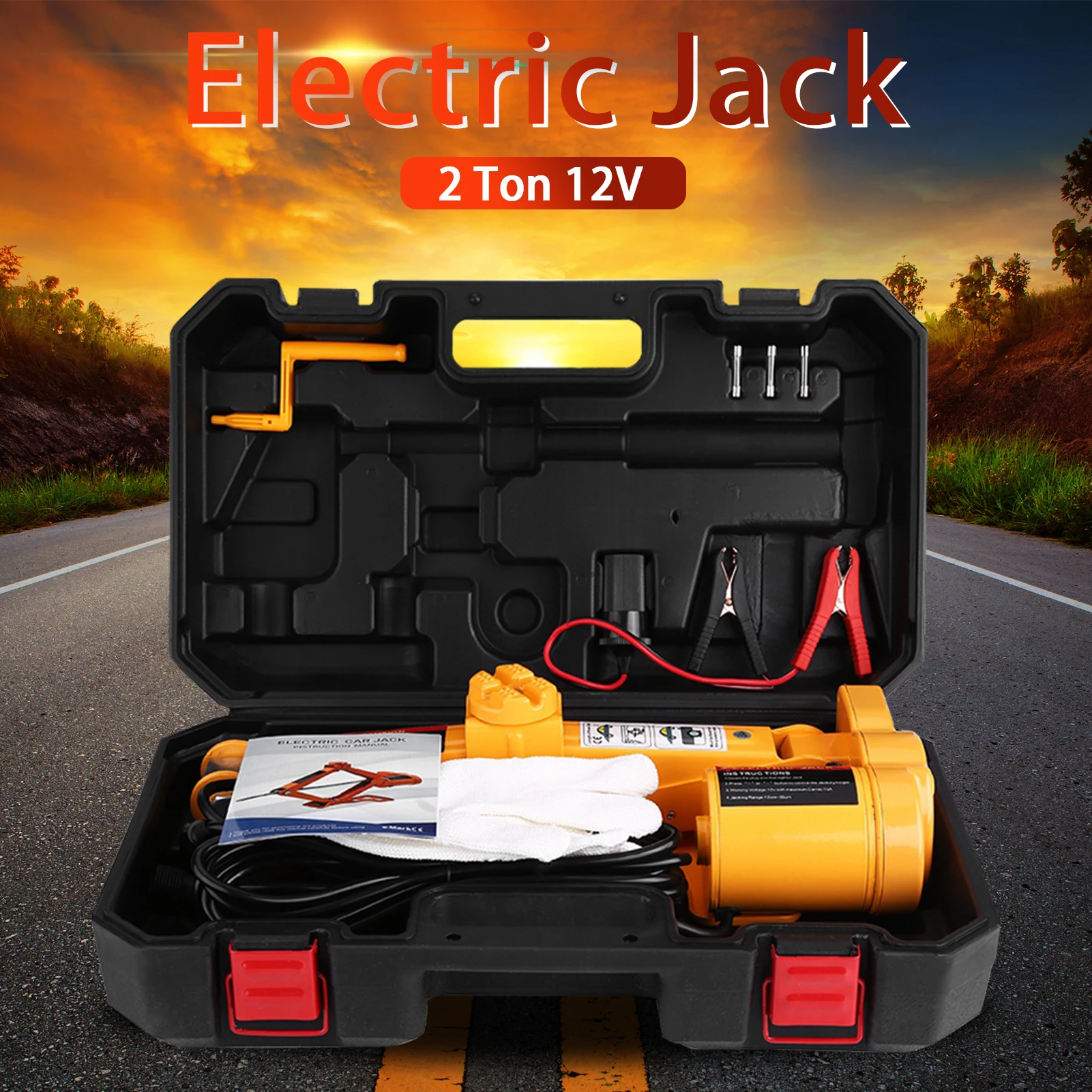 2 Ton 12V Car Electric Lifting Jack Portable Save-Labour Floor Jacks for Fast Changing Tires Maximum overhead protection device