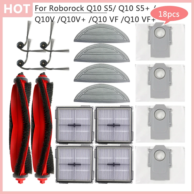 For Roborock Q10 S5 /Q10 S5+ /Q10V /Q10V+ /Q10 VF /Q10 VF+ Spare Parts Main Side Brush Dust Bag Hepa Filter Cloth Vacuum Cleaner
