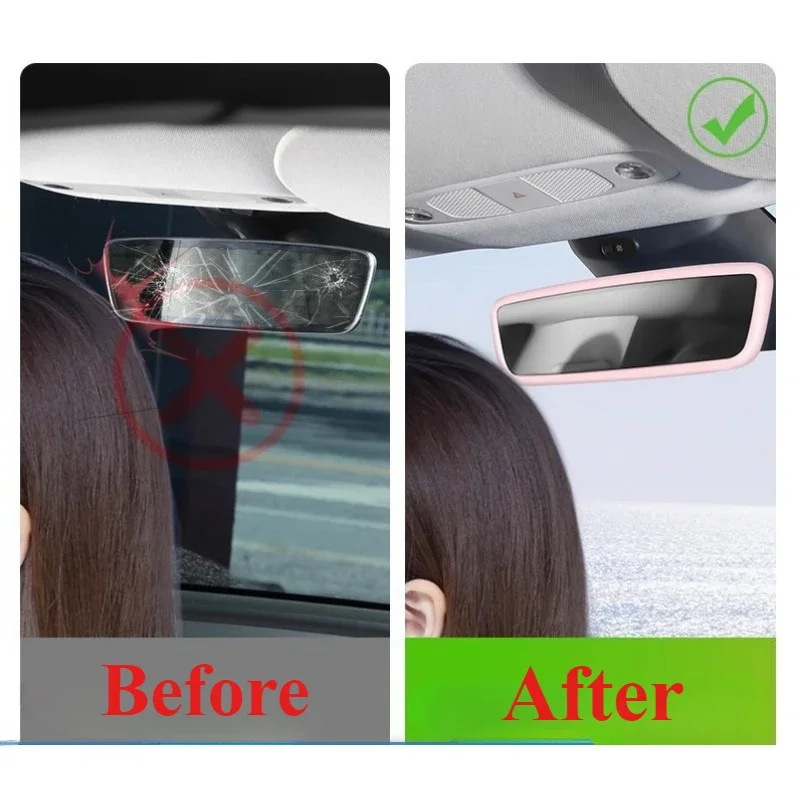 3pcs Silicone Car Interior Accessories Black White Pink Grey For Tesla Model 3 Y Rearview Mirror Protectors Interior Mouldings