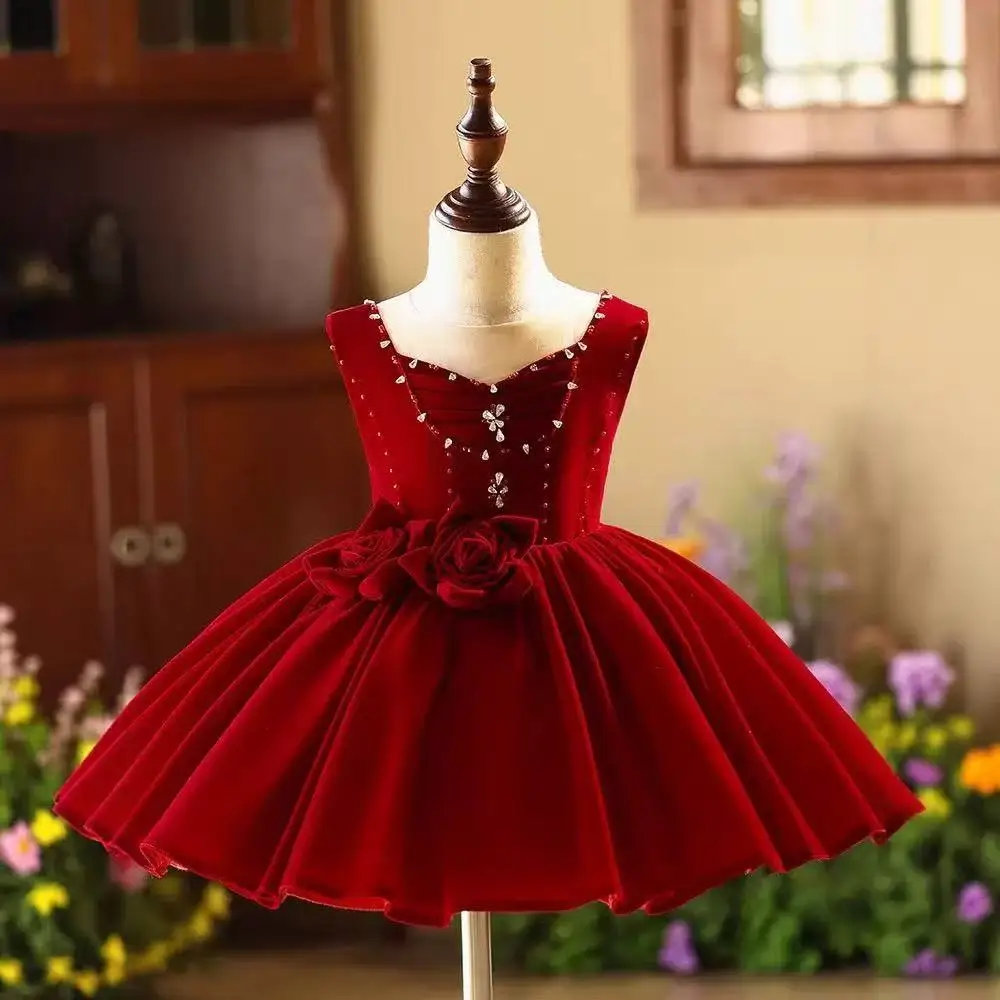 2026New Toddler Girl High-end Princess Puff Gown Piano Recital Birthday Party Host Catwalk Runway Formal Dress for Kids 80-160cm