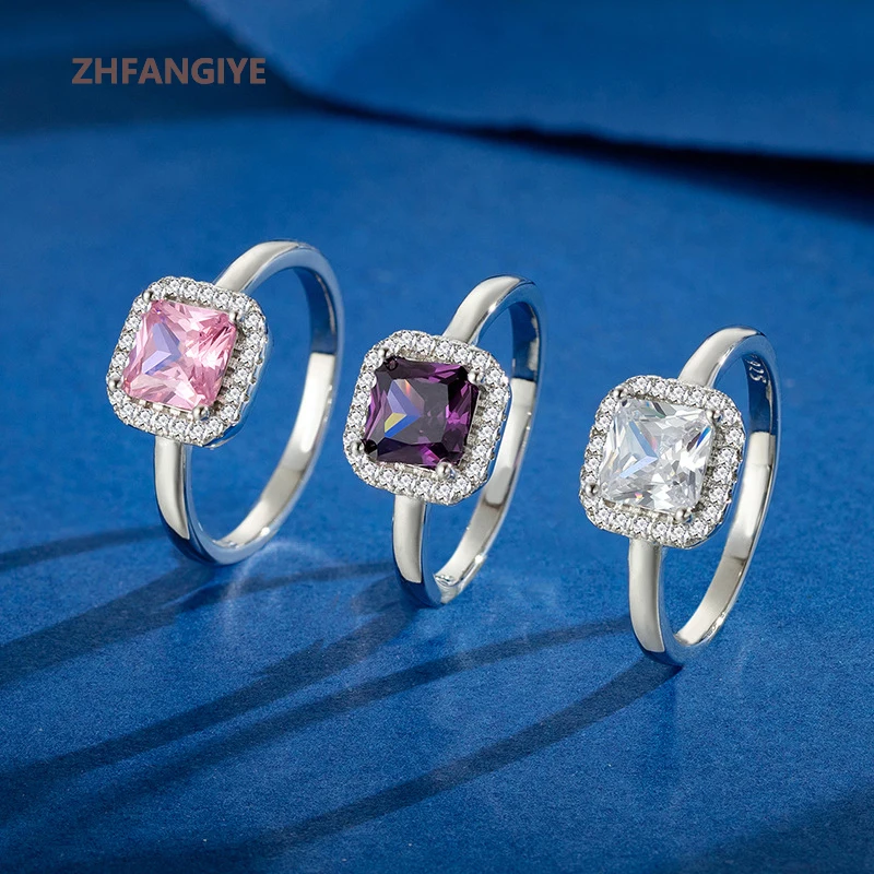 

ZHFANGIYE Fashion Zircon Ring for Women 925 Silver Jewelry Wedding Bridal Promise Party Gift Accessories Finger Rings Wholesale