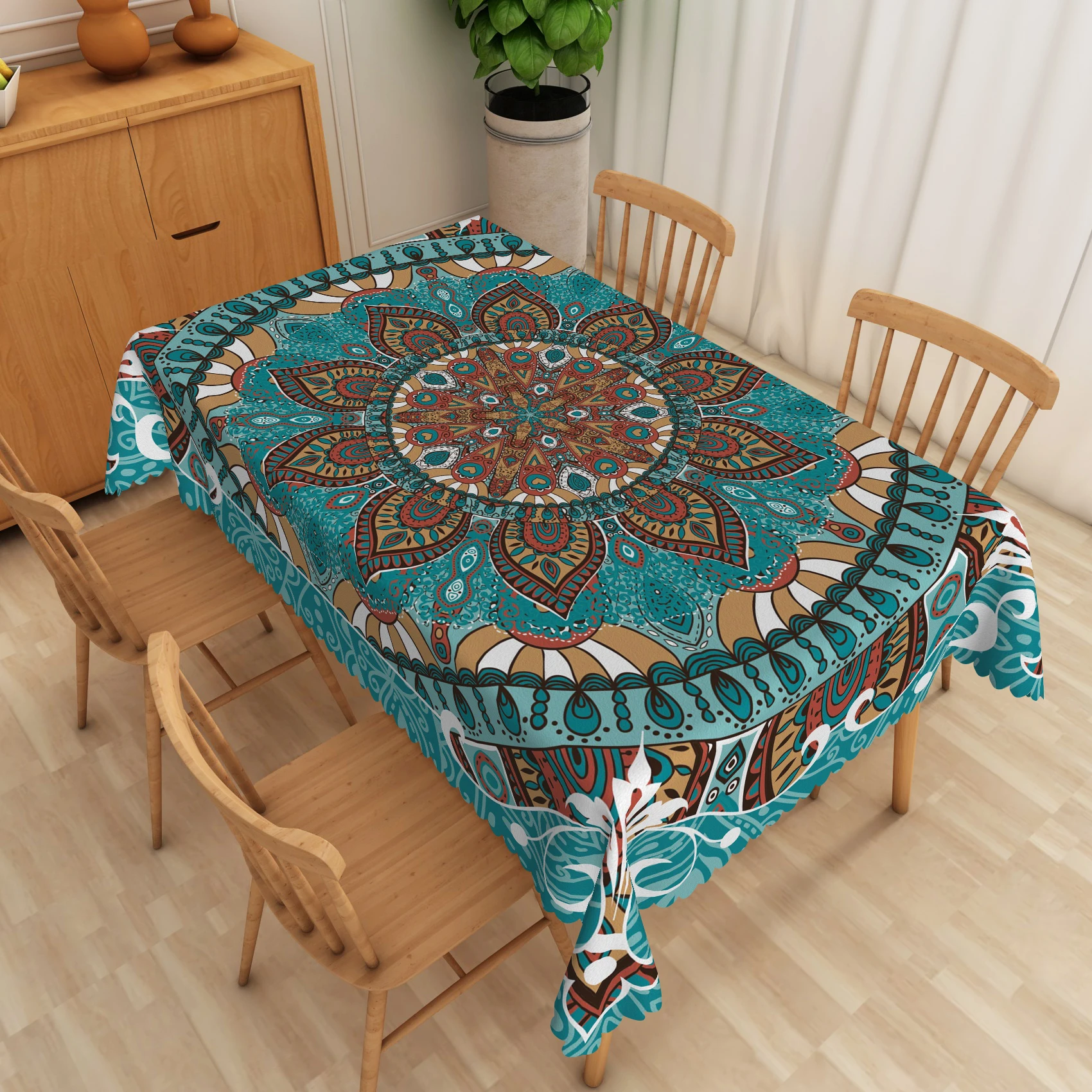 

Богемная красочная скатерть с цветами мандолины, китайская вышивка, водонепроницаемая крышка для стола для дома, уличного украшения для пикника, вечеринки