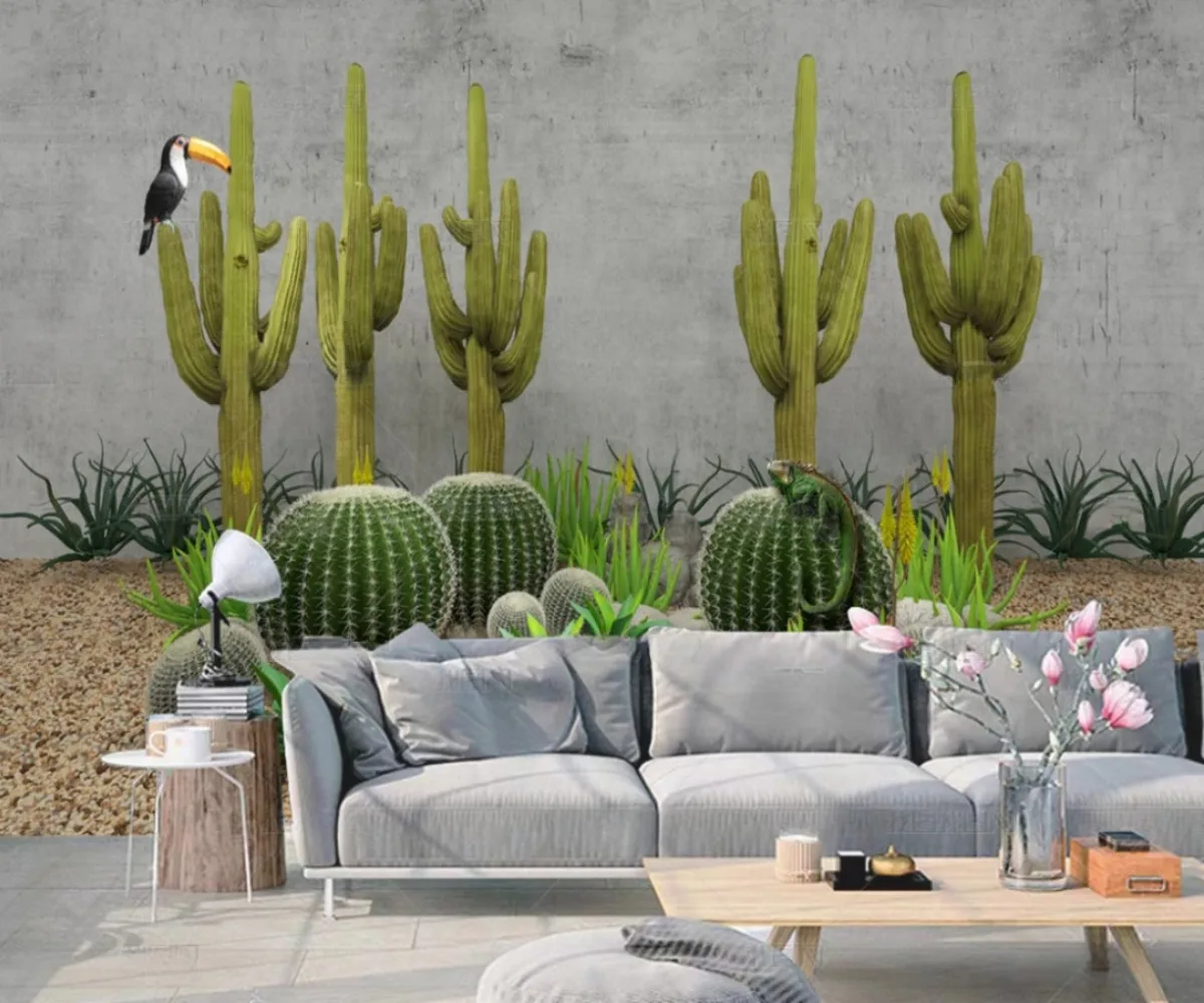 Customized Wallpaper Tropical Plants Flamingo Plants Cactus Desert Background 3D Wallpaper Home Decoration mural