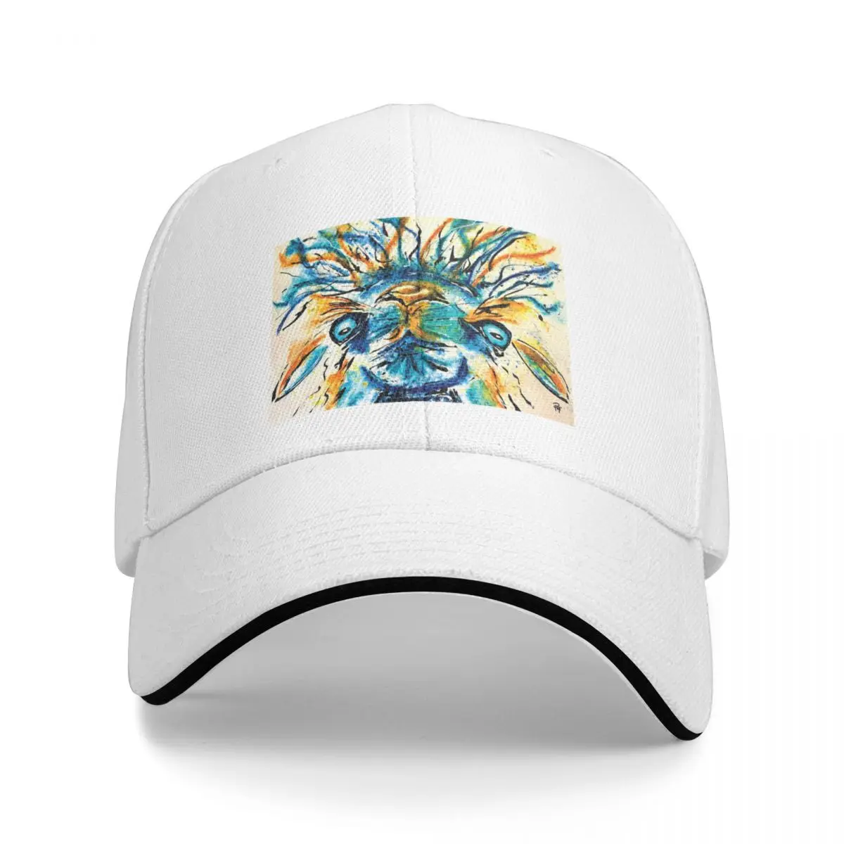 Kooky Kreatures 'Leo: The Turquoise Llama' Caricature Print — Art by Paquita Baseball Cap Visor Military Cap Man Girl Men's