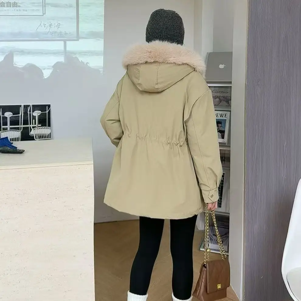 Winter New Women's Down Cotton Jacket Hooded Commuting Fake Fur Parka Workwear Cotton Jacket