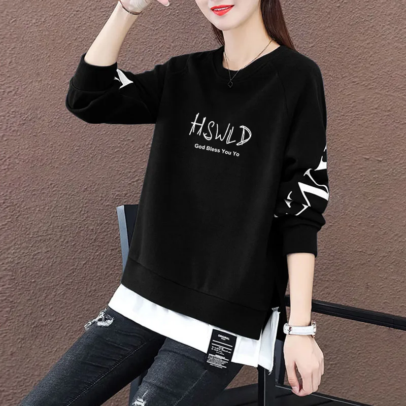 Feminino redondo ne suor fce forrado thiened fino sle primavera outono inverno solto ajuste duas peças olhar casaco de comprimento médio