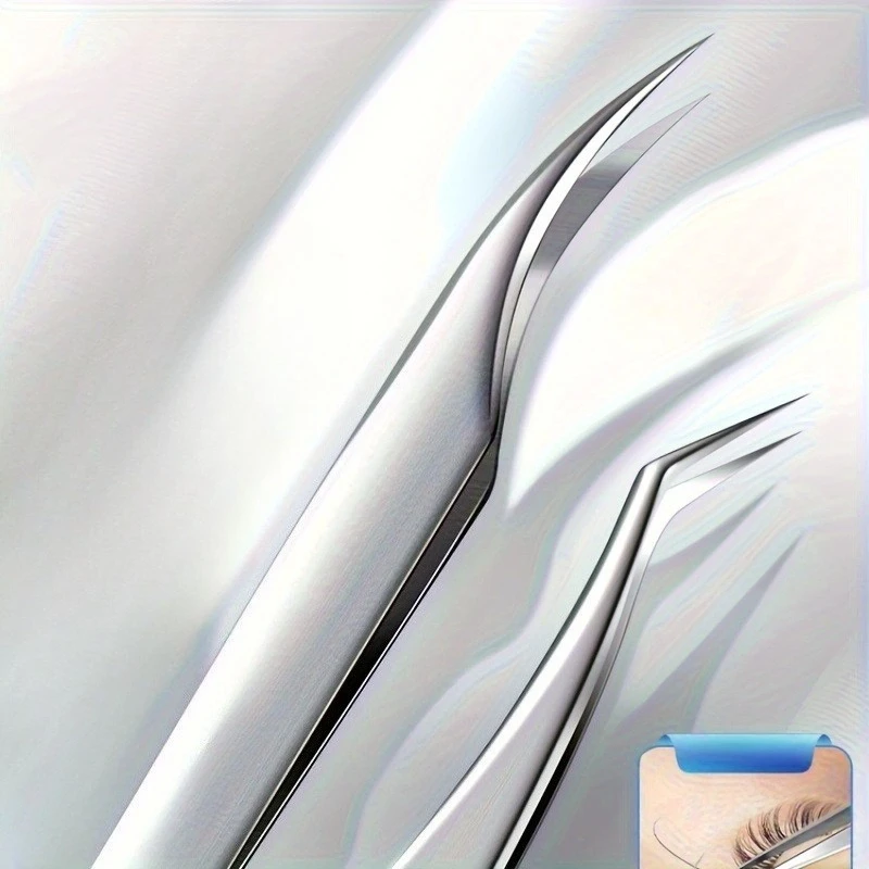 Pinzette per ciglia argentate in acciaio inossidabile ad alta precisione Strumento per trucco per sopracciglia con impugnatura per ciglia dritta dal design curvo antistatico