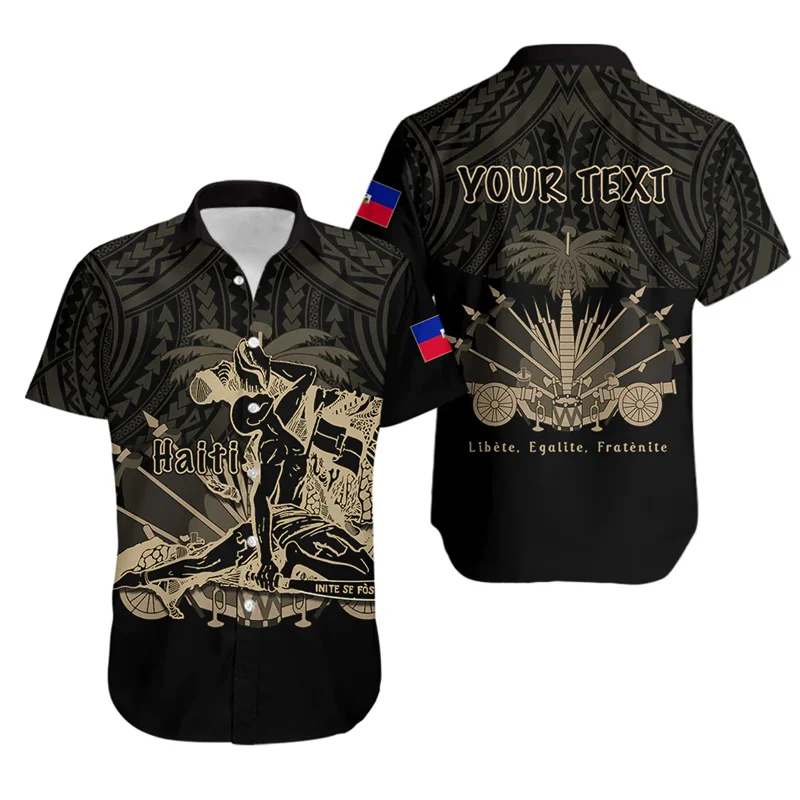 

3D Printed Hawaiian Shirts For Men Haiti Negre Marron Coat Of Arms Polynesian Shirts Casual Trendy Kid Tops Street Women Clothes