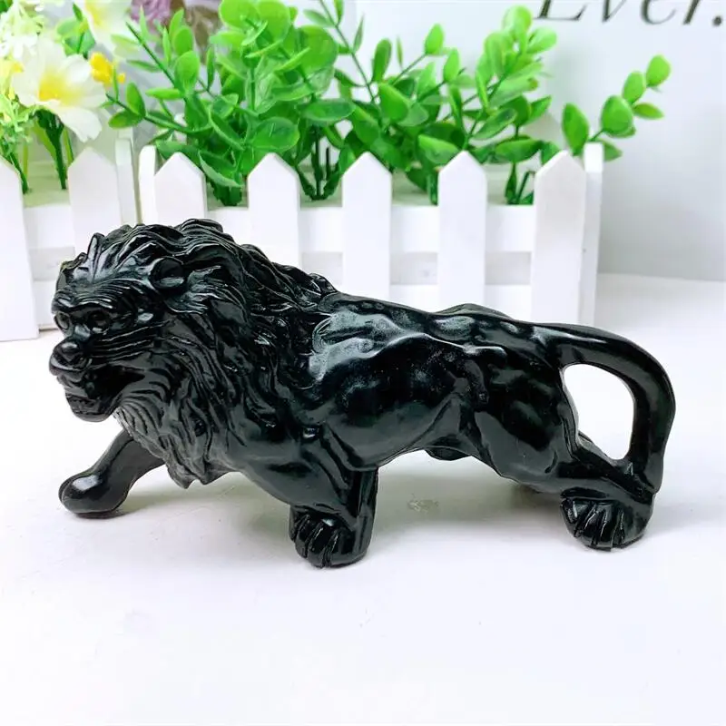 

Natural Black Obsidian Lion Carving Statue Carved Crafts Animal Polished Healing Figurine Home Ornament DIY Gift 1PCS