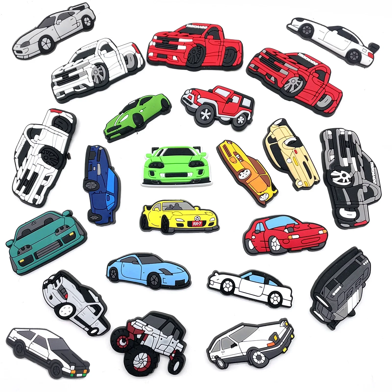 23PCS Cartoon Car Shoe Charms Fashion Vehicle Pattern Shoe Buckle Decoration DIY Sandals Bag Ornaments Kids Gifts