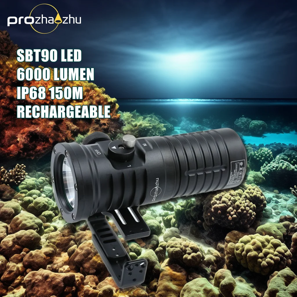 Professional Technical Diving Light SBT90 High Power LED Handheld Magnetic Switch IP68 150M Rechargeable