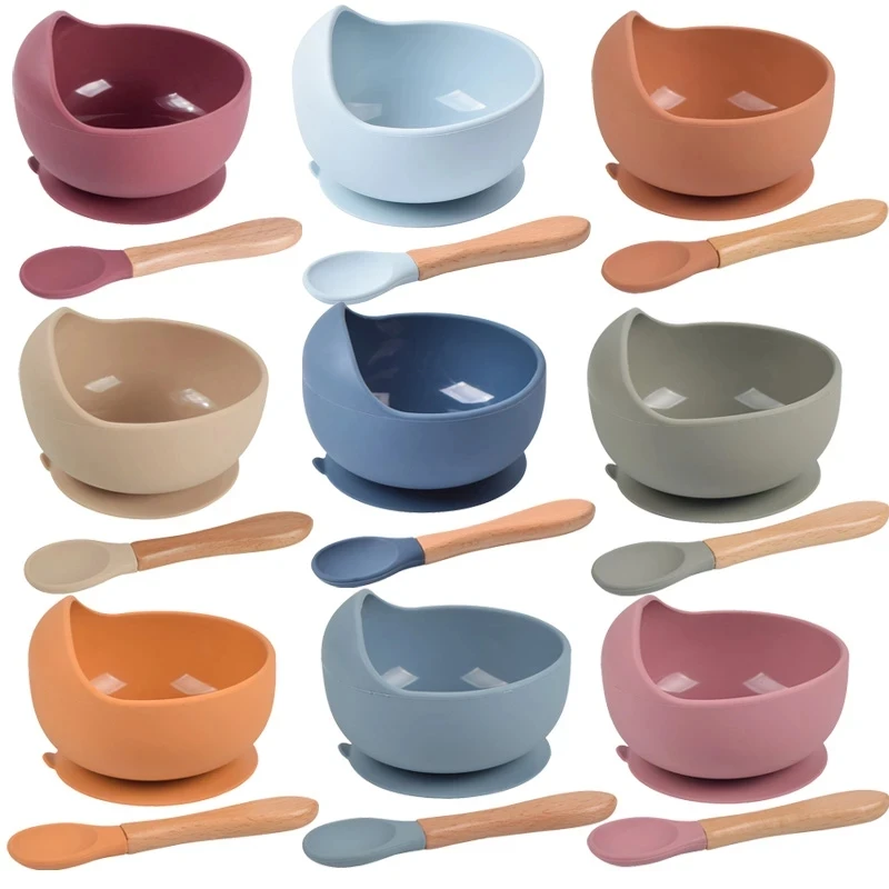 Silicone Baby Bowl Tableware Baby Feeding bowl + Spoon Kids Kitchenware