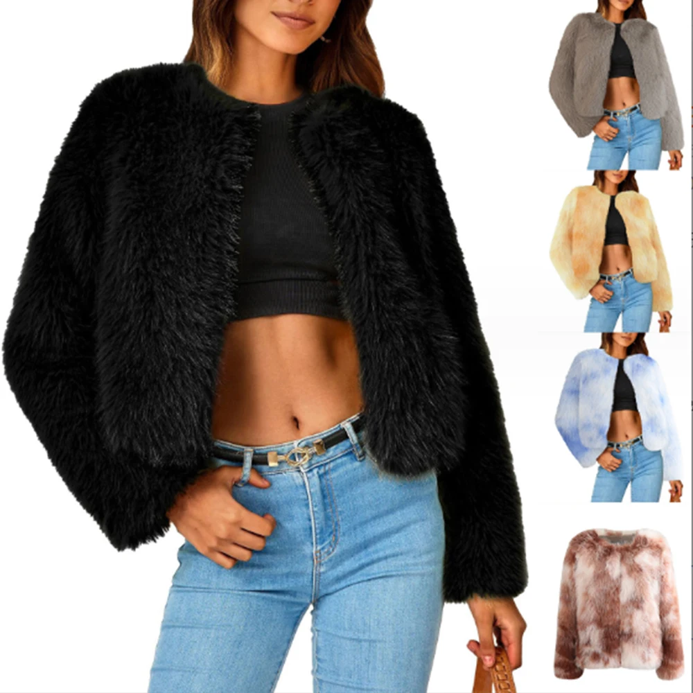 Faux Fur Coat for Women, Short Coat, Round Neck, Long Sleeve, Temperament Commuting, High Quality, Fashion, Autumn, Winter