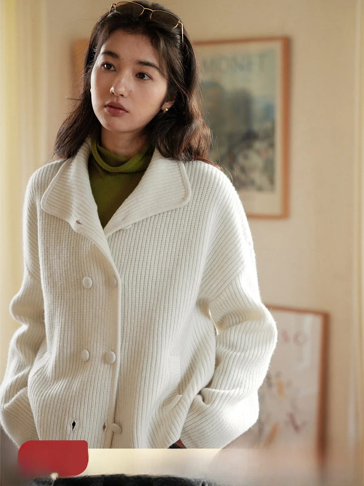 

Женский кардиган Solighter 00 из шерсти с двойной застежкой на пуговицах, весенняя новинка, свободный крой, длинный рукав, утолщенный, цветной