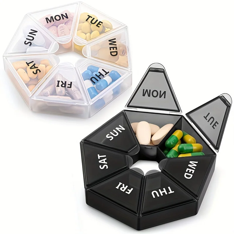 Portable Small Pill Box, Seven-corner Pill Box, One-week Pill Box, Seven-compartment Round Pill Storage Box