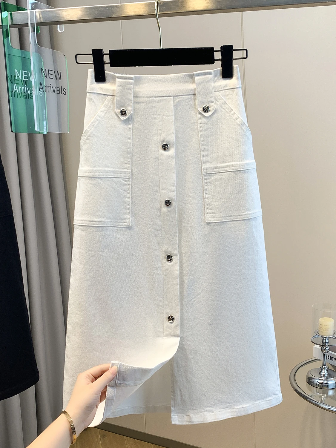 

Юбка А-силуэта с высокой талией из тонкого денима, цветная, летняя коллекция 2026, в корейском стиле, для повседневной носки, свободного кроя, с эластичным поясом