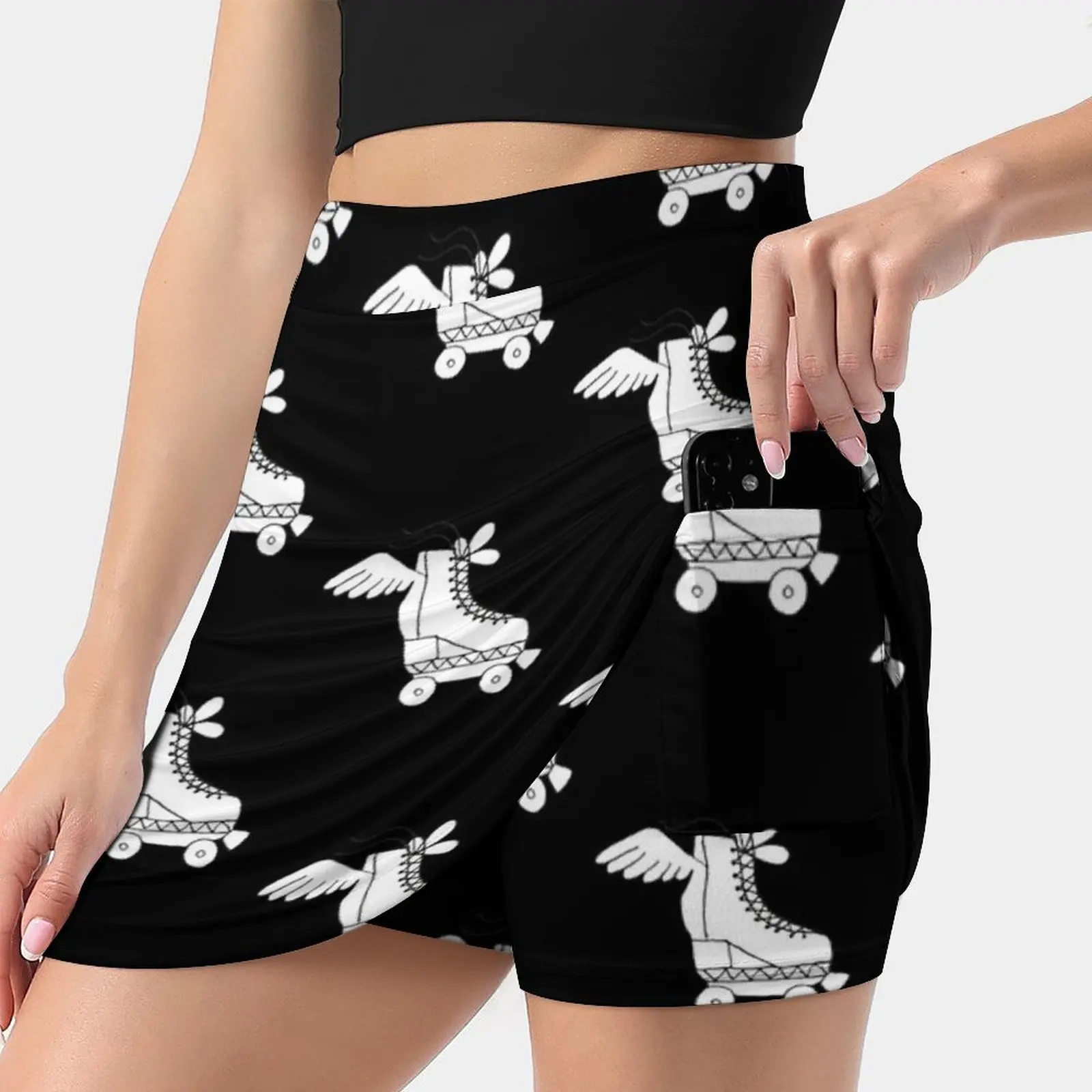 Roller Skate With ( Black Background ) Women's skirt With Hide Pocket Tennis Skirt Golf Skirts Badminton Skirts Running skirts