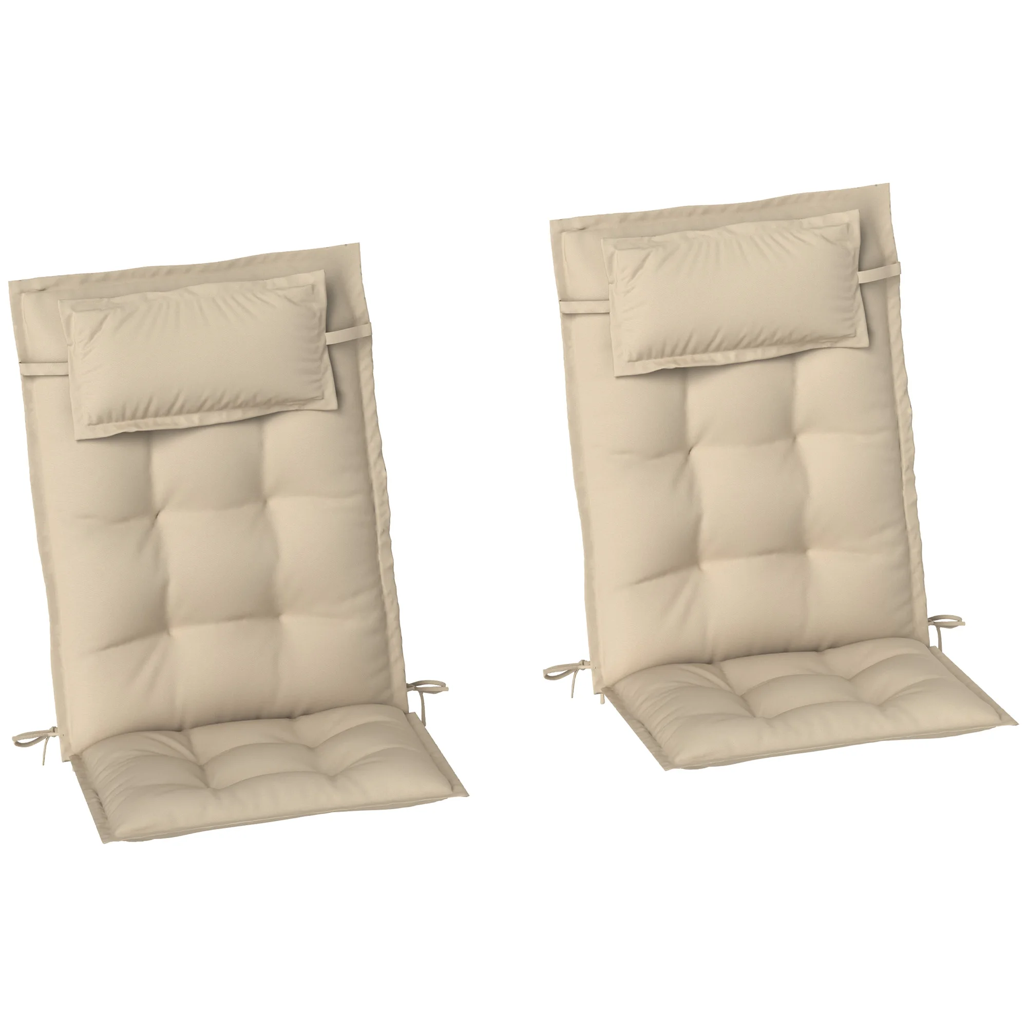 Ensemble de 2 coussins résistants à l'eau pour chaise longue, 50x116x5 cm, beige, design capitonné avec appui-tête amovible, coussinets en polyester pour chaise longue de jardin extérieur, 6 sangles de fixation